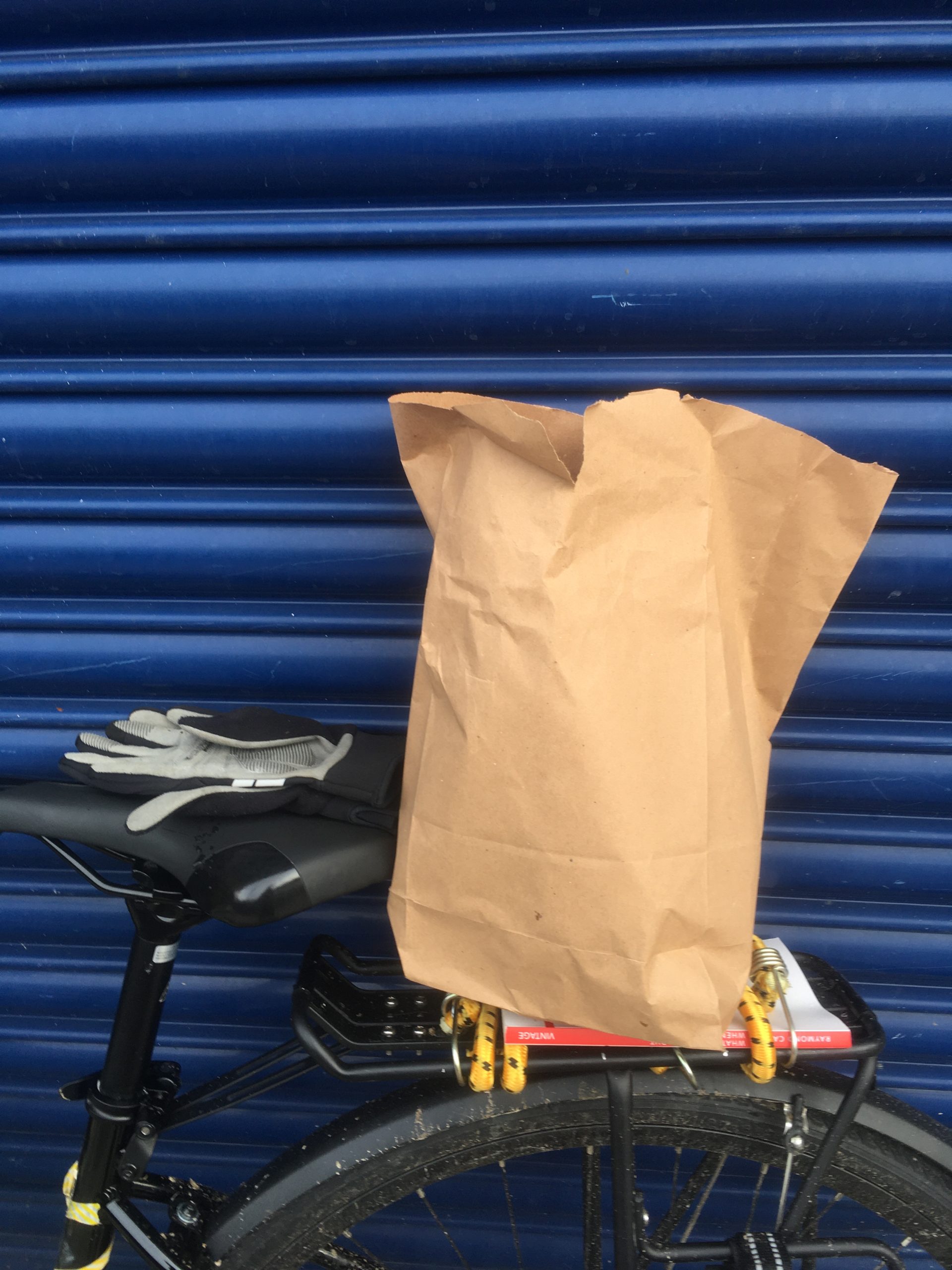 Bag of croissants on the back of my bike